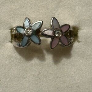 Floral Silver and Pink/Blue Earrings